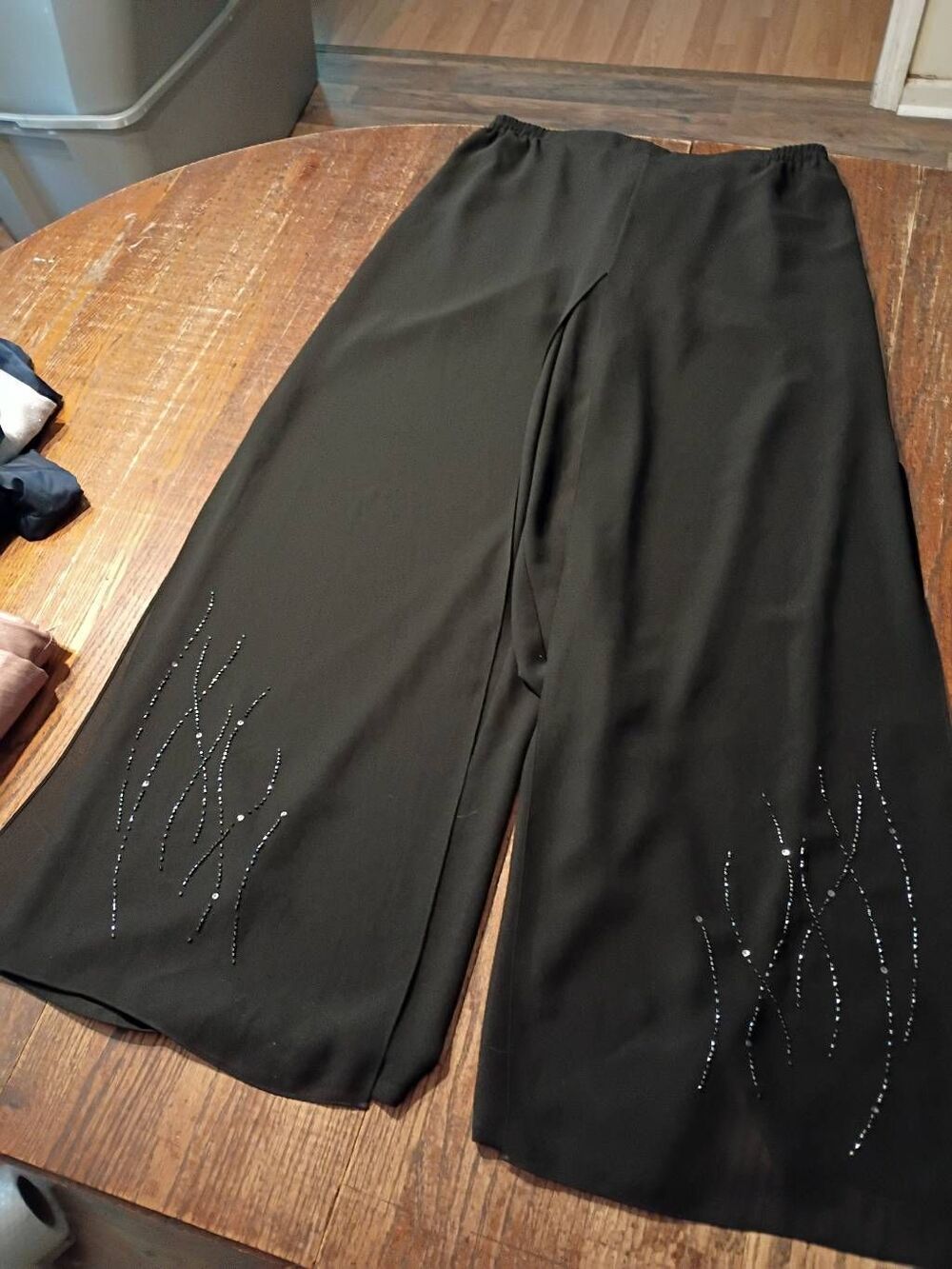 Adrianna Papell Beaded Chiffon Overlay Palazzo Pants Black Dress Size 16
